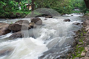 Streams of waterfalls flow down from the mountains. Nakhonnayok Thailand