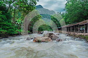 Streams of waterfalls flow down from the mountains. Nakhonnayok Thailand