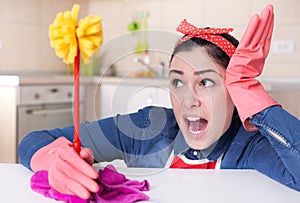Streesed cleaning lady