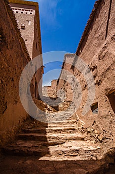 Street of Ait Benhaddou fortified city, kasbah in Ouarzazate, Morocco