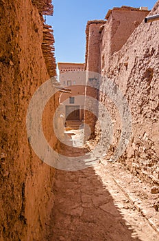 Street of Ait Benhaddou fortified city, kasbah in Ouarzazate, Morocco