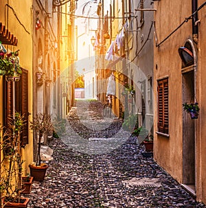 Street in Alghero old town photo