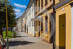 Street with ancient colorful houses. SLovakia. Europe