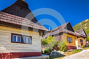 A street with ancient colorful houses in Vlkolinec village