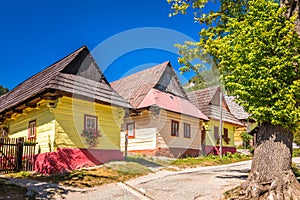 A street with ancient colorful houses in Vlkolinec village