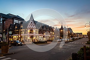 Street and architecture of Gramado city at sunset - Gramado, Rio Grande do Sul, Brazil