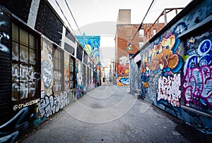 Street art in Graffiti Alley, in the Fashion District of Toronto