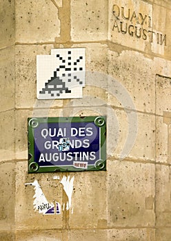 Street art. Invader. Mosaic. Quai des grands Augustins Paris 6 th arrondissement. France