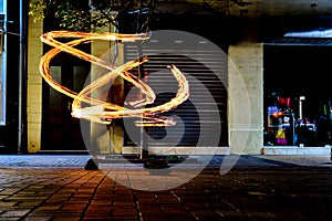 Street artist fire eater on Vitosha boulevard, Sofia, Bulgaria