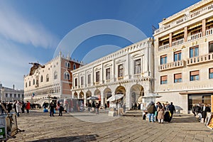 street atmosphere in front of the Palace Ducale in Venice, Italy