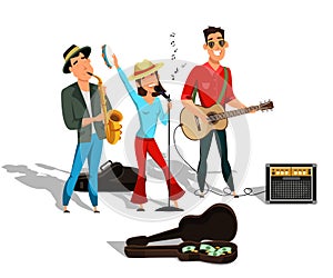 Street band performance flat illustration