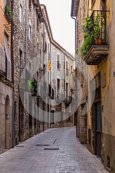 Street in Banyoles old town, Catalonia, Spain.