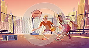 Street basketball on city outdoor court vector