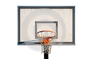 Street basketball hoop, net and board isolated on white background. Urban youth game