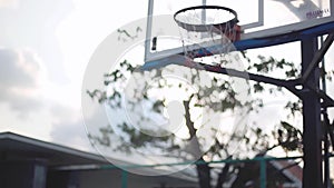 Street Basketball Shooting basketball going into hoop and in basket. 1920x1080
