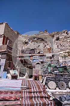 street bazaar of antiques and street carpets in a village in cappadocia, turkey