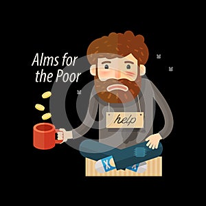 Street beggar. Unemployed or homeless icon. Alms vector illustration
