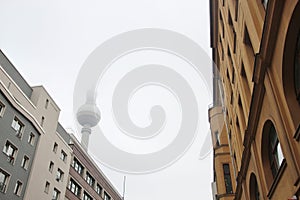 Street in Berlin, near the city square Alexanderplatz. Germany.