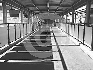 Street black and white sky walkway railway bridge