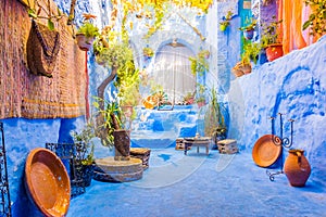 Street in blue city medina in Chefchaouen, Morocco, Africa photo