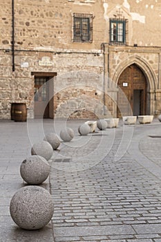 street with bollards in the historic center of Talavera de la Reina, Toledo, Spain