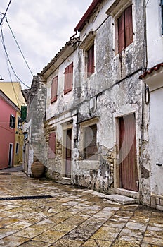 Street and buildings in Paxoi island, Greece