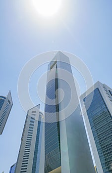 Street and buildings in ultra-modern business district of Al Dafna photo