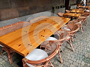 Street cafe exterior with tables and chairs