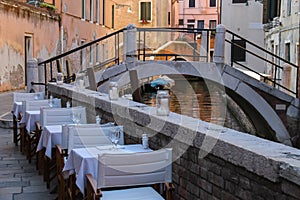 Street cafe in historic centre of Venice