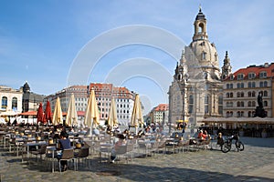 Street cafe on Neumarkt square. Dresden