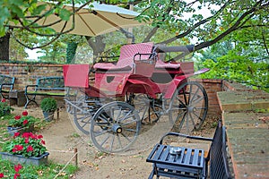 Street cafe in a picturesque area of Prague. Summer cafe in Visegrad. photo