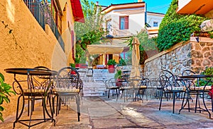 Street cafe in Plaka district in Athens