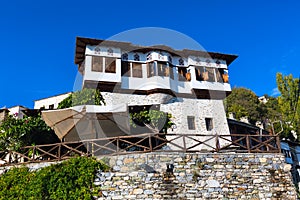 Street and cafe view at Makrinitsa village of Pelion, Greece