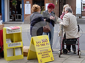 Street canvassing by UKIP in Bridlington, UK, for exit from the European union.