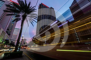 Street Car at Night on Canal Street in New Orleans Louisiana