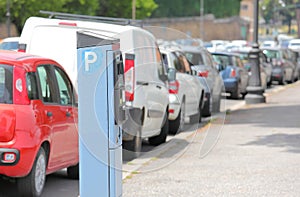 Street car parking meter ticket machine Rome Italy