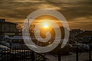 Street car parking at sunset