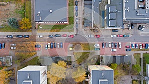 Street with cars top aerial view from drone