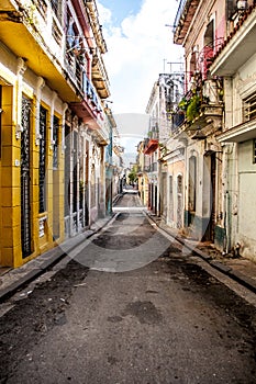 Street in Center Havana, Cuba. Cuban Neighborhood.