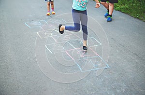 Street children`s games in classics. Selective focus