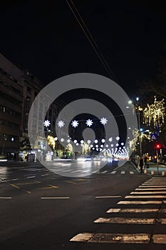 Street Christmas Decoration in night from Bucharest in Romania