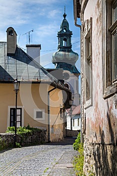 Street with a church, Banska Stiavnica, Slovakia