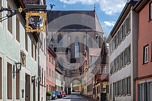 Street with church in Rothenburg ob der Tauber, Germany