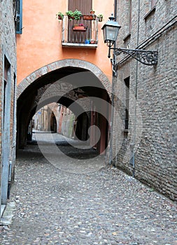 Street on the city of Ferrara in Italy called Via delle Volte photo