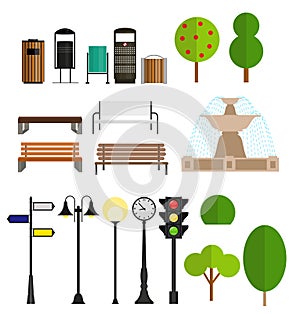 Street City Flat Design Elements. Vector