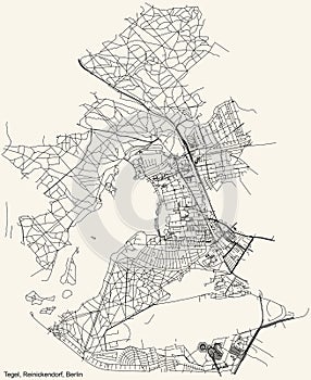 Street city roads map plan of the Tegel locality of the Reinickendorf borough