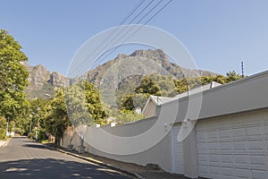 Street in Claremont, Cape Town, South Africa. Panorama Table Mountains