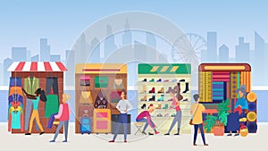 Street clothing market flat vector illustration