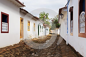 Street, colonial houses in Paraty, Brazil