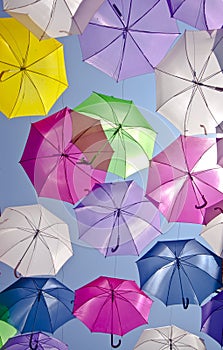 Street with colored umbrellas.Agueda, Portugal photo